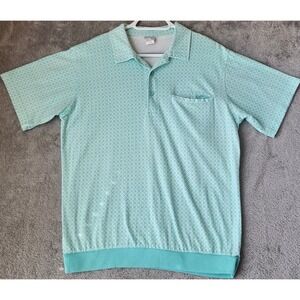 Haband Casual Joe Polo Mens Medium Teal Geometric Banded Bottom Short Sleeve